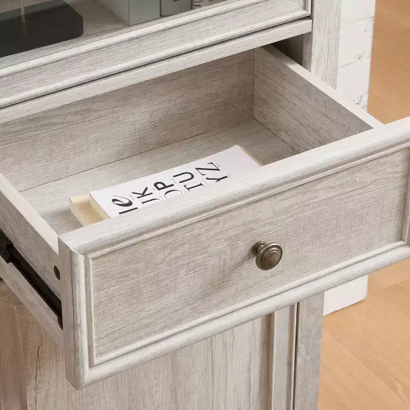 Armoire de rangement haute moderne avec portes et étagères en verre - Buffet autoportant polyvalent avec tiroir pour salon, cuisine, salle à manger et bureau