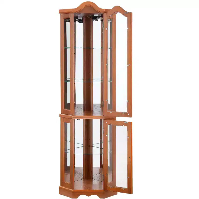 Vitrine d'angle éclairée avec portes et étagères en verre trempé - Meuble de rangement élégant pour la décoration du salon et de la chambre