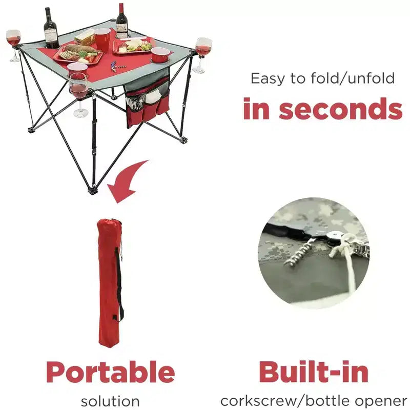 Table à vin pliante portable d'extérieur HOMLUX avec porte-gobelets, sac de rangement, plateau résistant aux UV