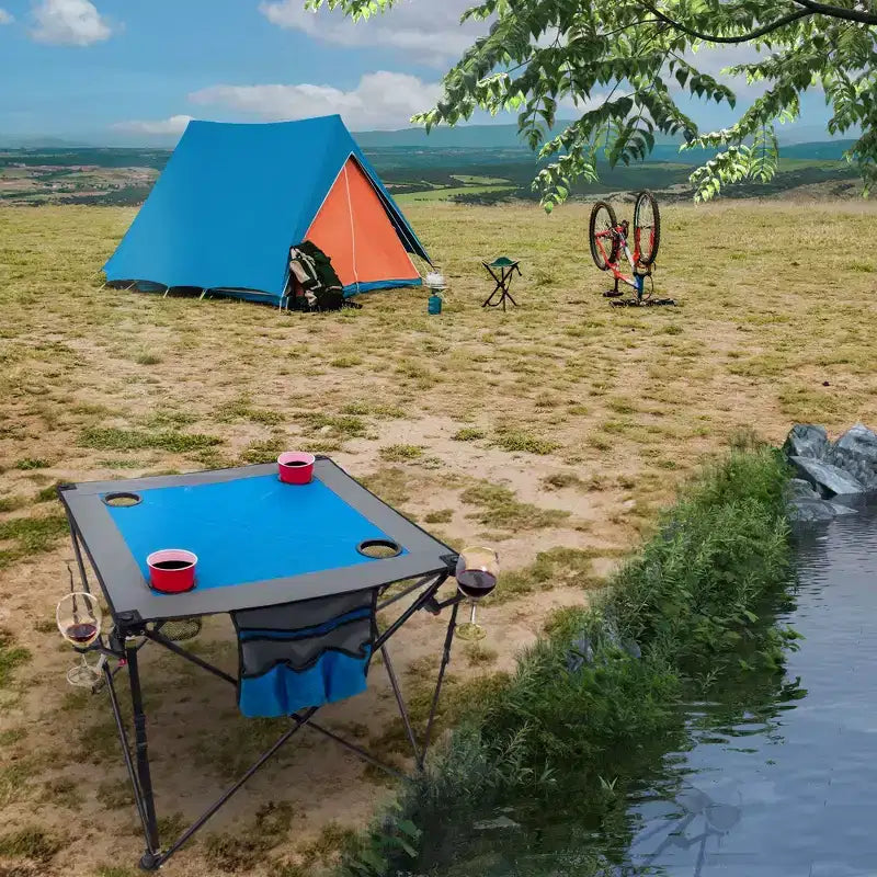 Table à vin pliante portable d'extérieur HOMLUX avec porte-gobelets, sac de rangement, plateau résistant aux UV