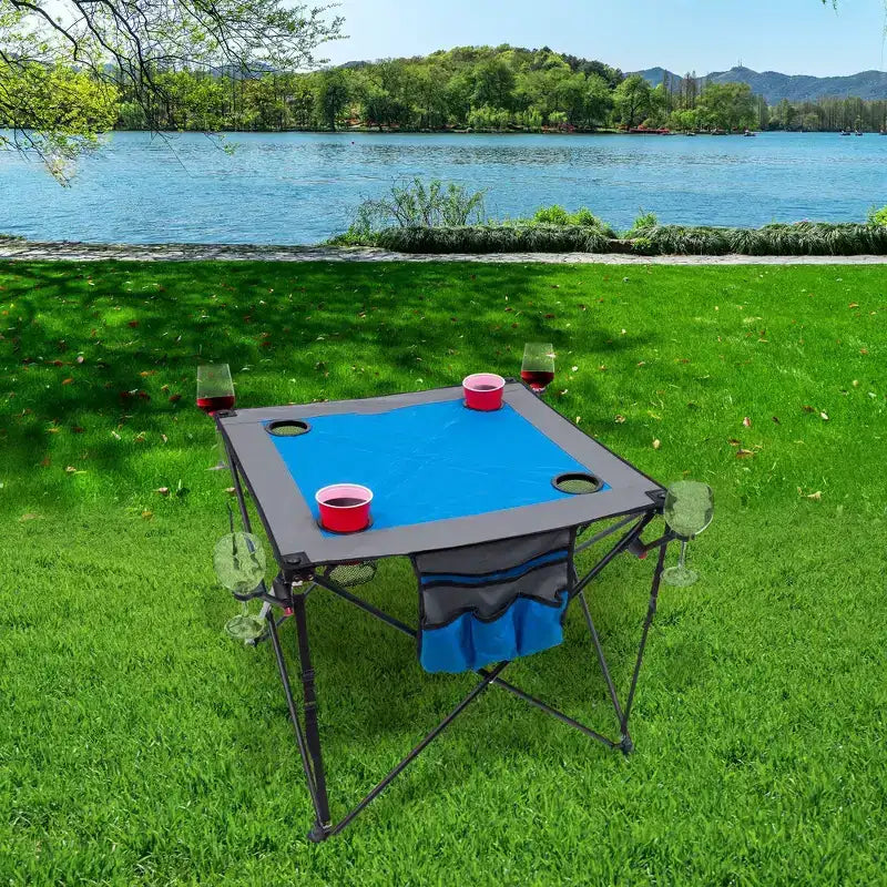 Table à vin pliante portable d'extérieur HOMLUX avec porte-gobelets, sac de rangement, plateau résistant aux UV