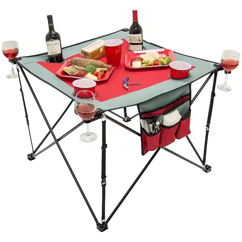Table à vin pliante portable d'extérieur HOMLUX avec porte-gobelets, sac de rangement, plateau résistant aux UV