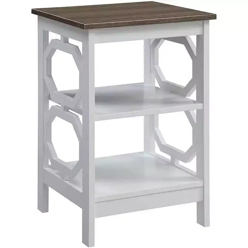 Table d'appoint Belmont HomeStock avec panneaux découpés octogonaux et étagères à trois niveaux, table d'appoint au design géométrique élégant pour la décoration de rangement du salon