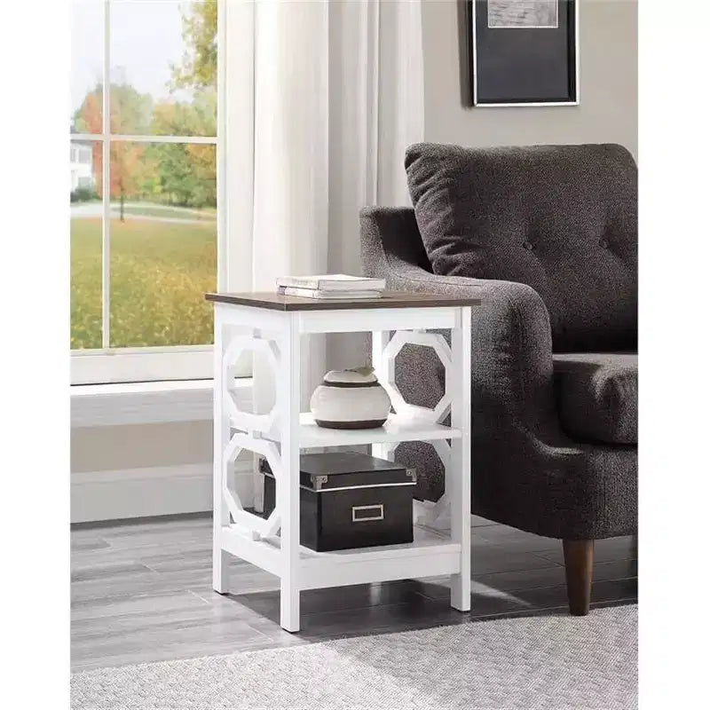 Table d'appoint Belmont HomeStock avec panneaux découpés octogonaux et étagères à trois niveaux, table d'appoint au design géométrique élégant pour la décoration de rangement du salon