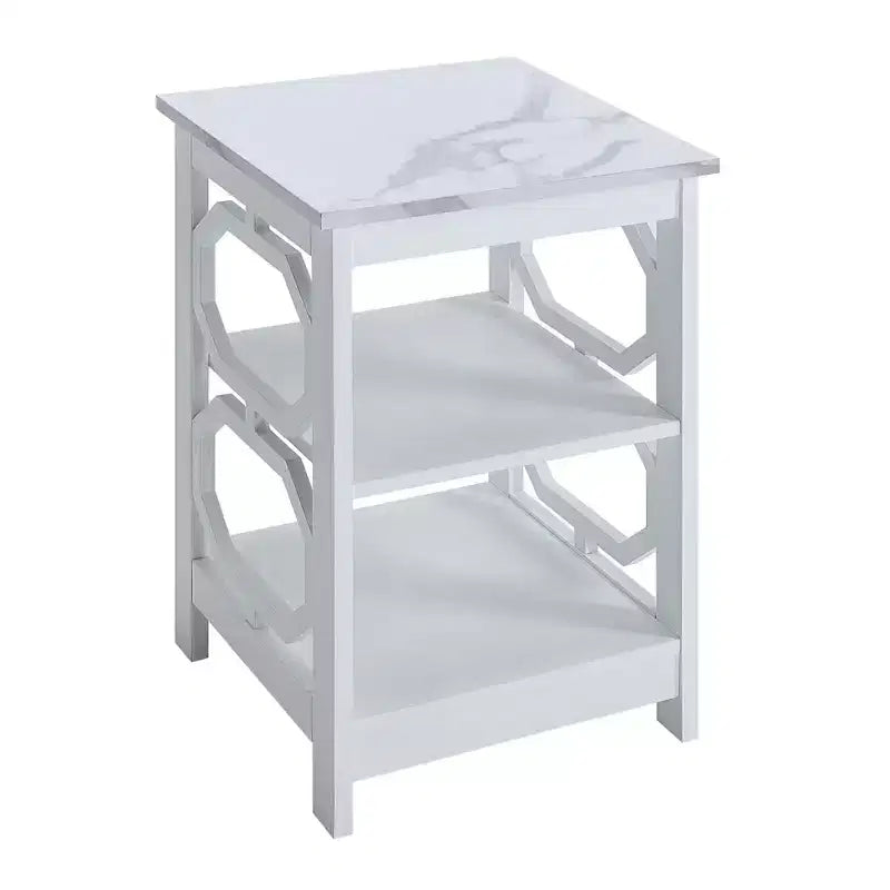 HomeStock Belmont – Table d'appoint avec étagères et côtés découpés en octogone, table d'appoint contemporaine à trois niveaux pour la décoration du salon