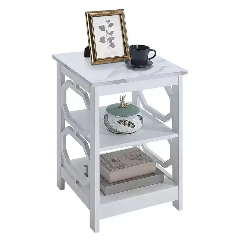 HomeStock Belmont – Table d'appoint avec étagères et côtés découpés en octogone, table d'appoint contemporaine à trois niveaux pour la décoration du salon