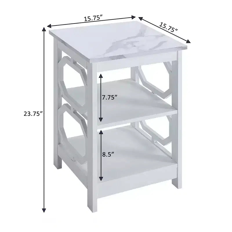 HomeStock Belmont – Table d'appoint avec étagères et côtés découpés en octogone, table d'appoint contemporaine à trois niveaux pour la décoration du salon