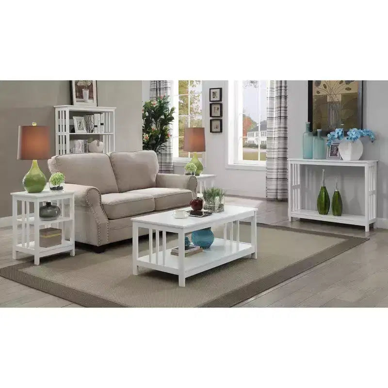 Table d'appoint Belmont HomeStock avec surface lisse et étagères ouvertes, table d'appoint de rangement de style transitionnel pour salon, chambre ou bureau