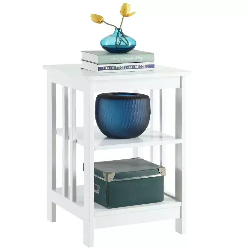 Table d'appoint Belmont HomeStock avec surface lisse et étagères ouvertes, table d'appoint de rangement de style transitionnel pour salon, chambre ou bureau