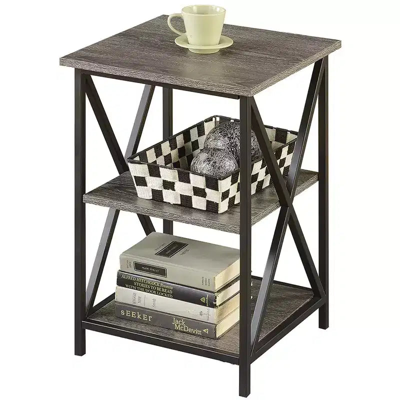 HomeStock Belmont – Lot de 2 tables basses gigognes avec piètement en X en métal thermolaqué, surfaces aspect bois, design polyvalent peu encombrant