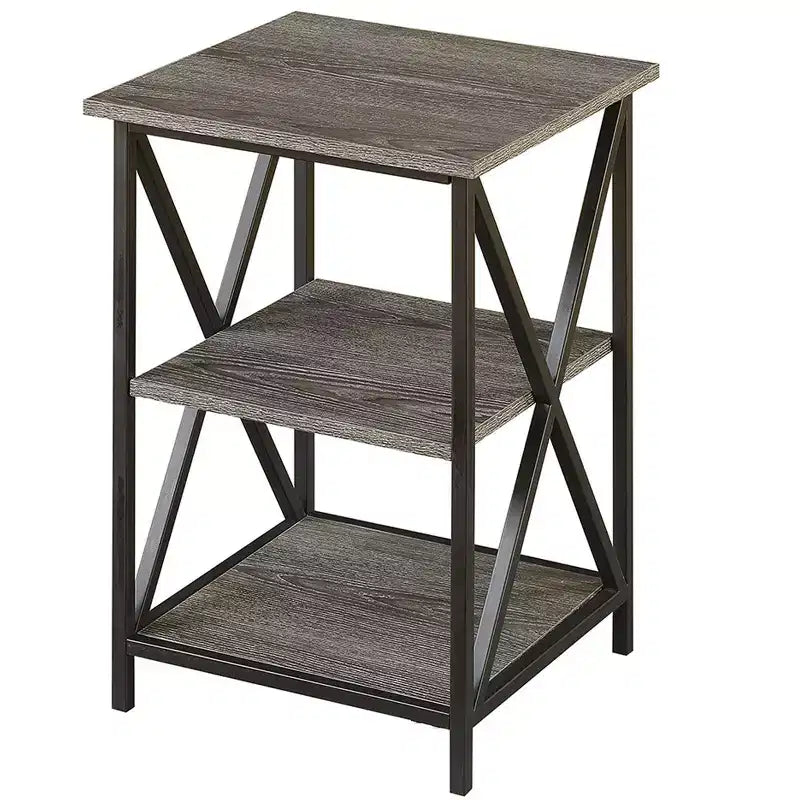 HomeStock Belmont – Lot de 2 tables basses gigognes avec piètement en X en métal thermolaqué, surfaces aspect bois, design polyvalent peu encombrant