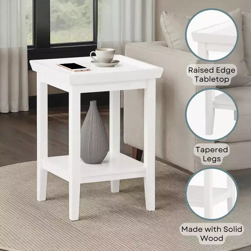 HomeStock Belmont – Table d'appoint avec plateau à rebord surélevé et étagère inférieure, table d'appoint en bois d'hévéa pour le rangement, l'exposition et l'organisation