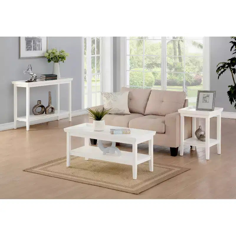 HomeStock Belmont – Table d'appoint avec plateau à rebord surélevé et étagère inférieure, table d'appoint en bois d'hévéa pour le rangement, l'exposition et l'organisation