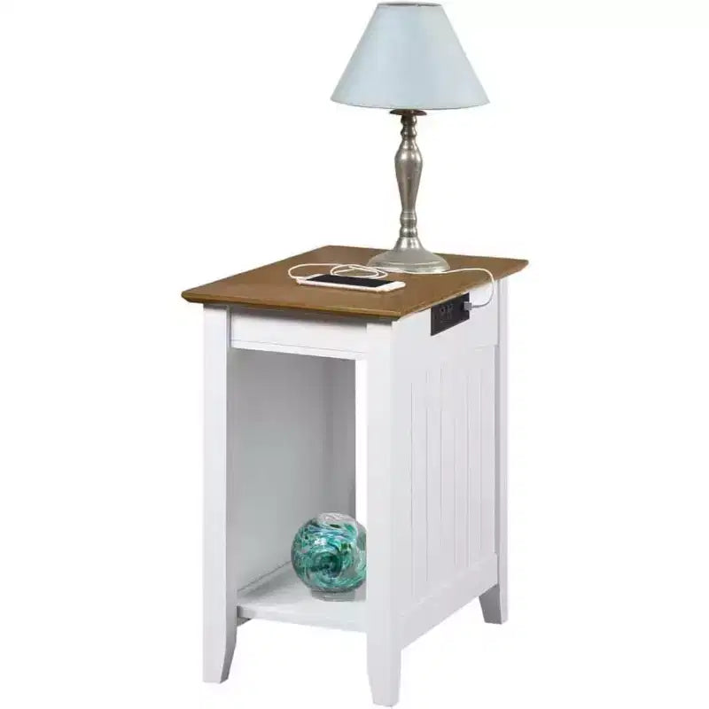 Table d'appoint HomeStock Belmont avec multiprise et ports USB exposés, table d'appoint élégante avec étagère de rangement pour la décoration du salon ou de la chambre à coucher