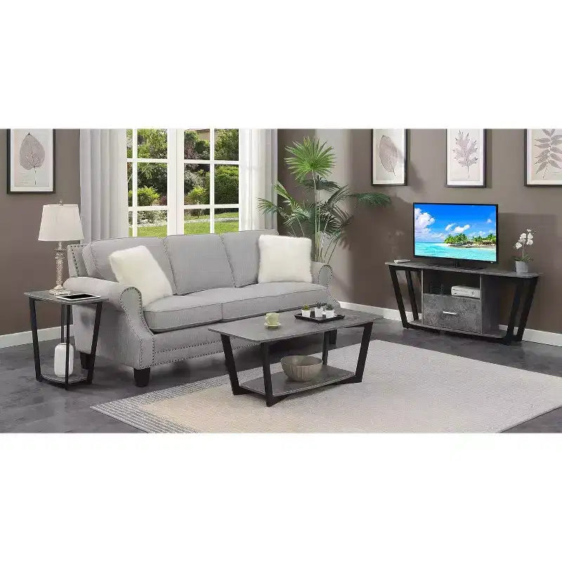 HomeStock Belmont – Table d'appoint industrielle avec étagère inférieure, cadre en métal thermolaqué et espace de rangement ouvert pour salons modernes