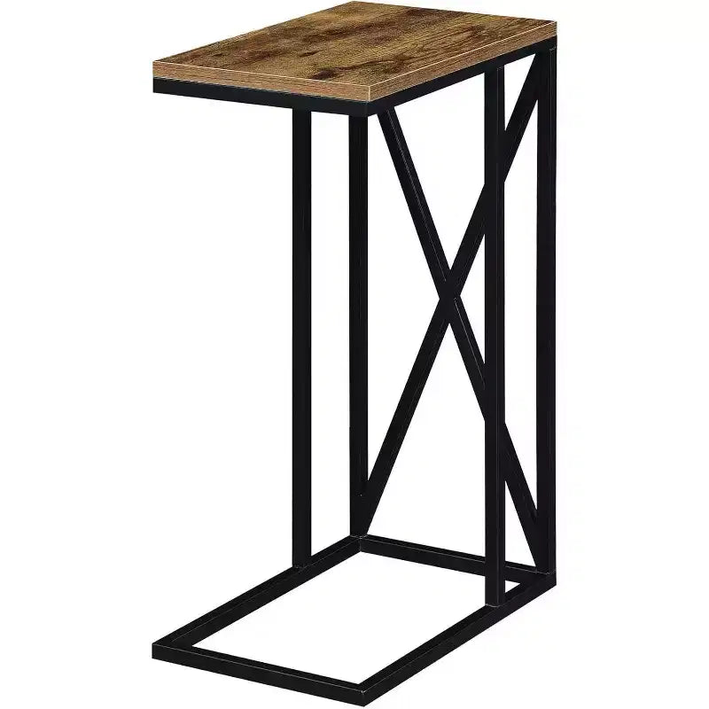 HomeStock Belmont C Table d'appoint avec design moderne en C, plateau en aggloméré et base en métal pour snacks, boissons ou ordinateur portable