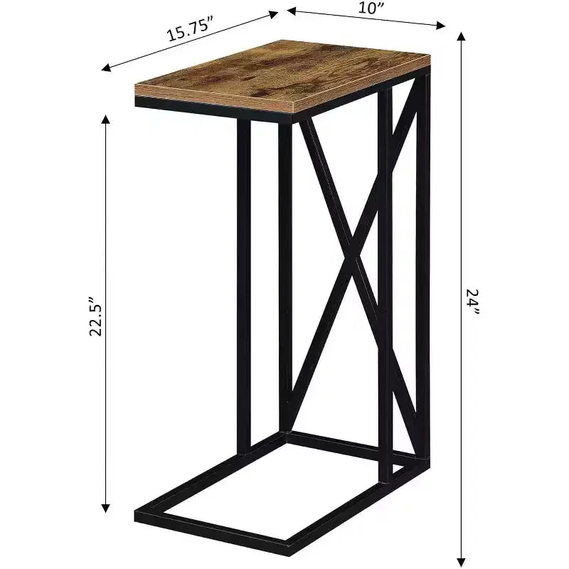HomeStock Belmont C Table d'appoint avec design moderne en C, plateau en aggloméré et base en métal pour snacks, boissons ou ordinateur portable