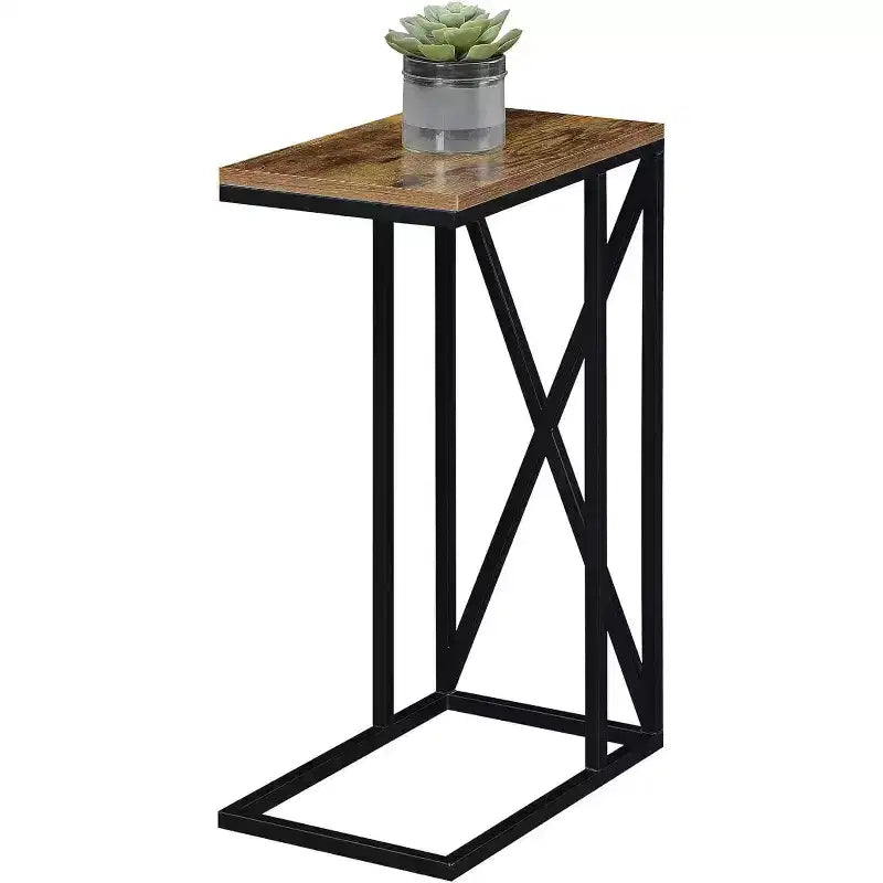 HomeStock Belmont C Table d'appoint avec design moderne en C, plateau en aggloméré et base en métal pour snacks, boissons ou ordinateur portable