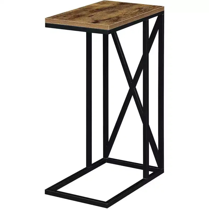 HomeStock Belmont C Table d'appoint avec design moderne en C, plateau en aggloméré et base en métal pour snacks, boissons ou ordinateur portable