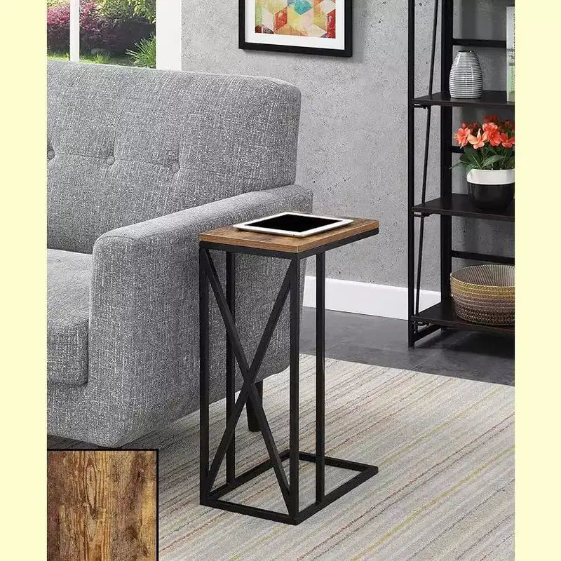 HomeStock Belmont C Table d'appoint avec design moderne en C, plateau en aggloméré et base en métal pour snacks, boissons ou ordinateur portable