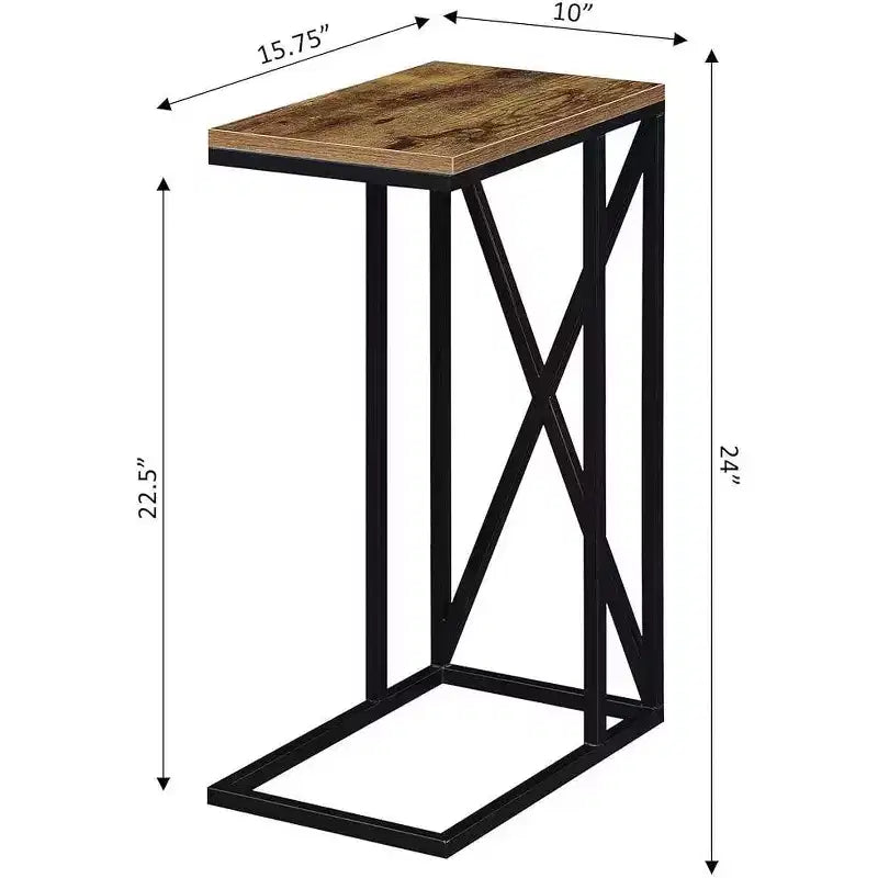 HomeStock Belmont C Table d'appoint avec design moderne en C, plateau en aggloméré et base en métal pour snacks, boissons ou ordinateur portable