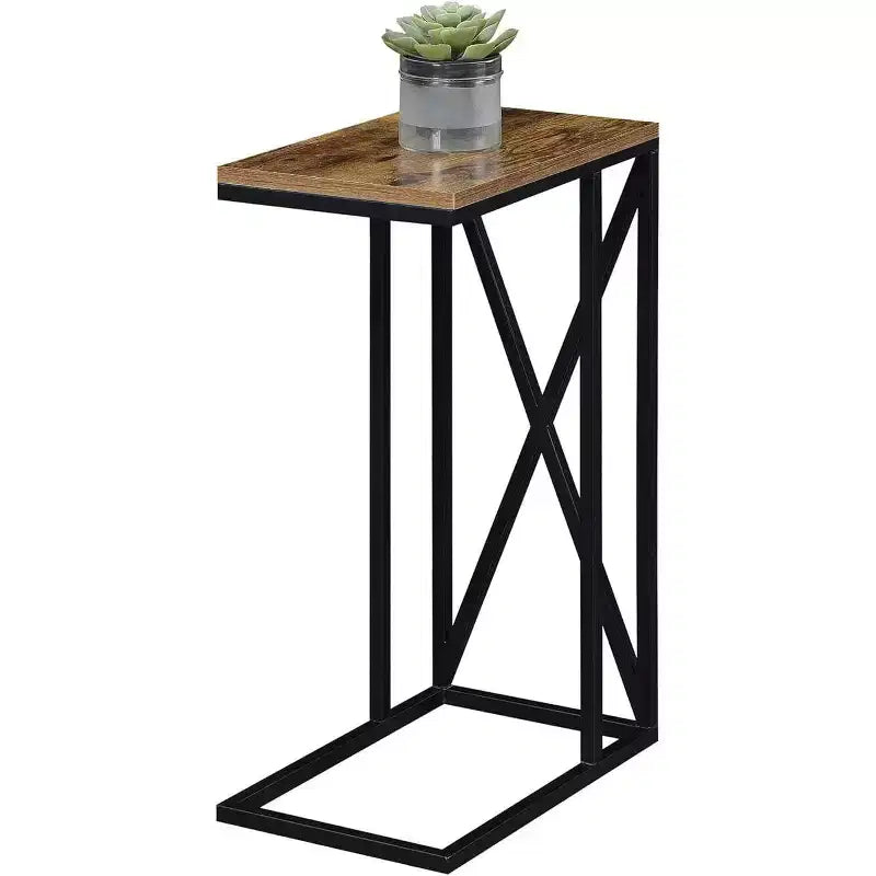 HomeStock Belmont C Table d'appoint avec design moderne en C, plateau en aggloméré et base en métal pour snacks, boissons ou ordinateur portable