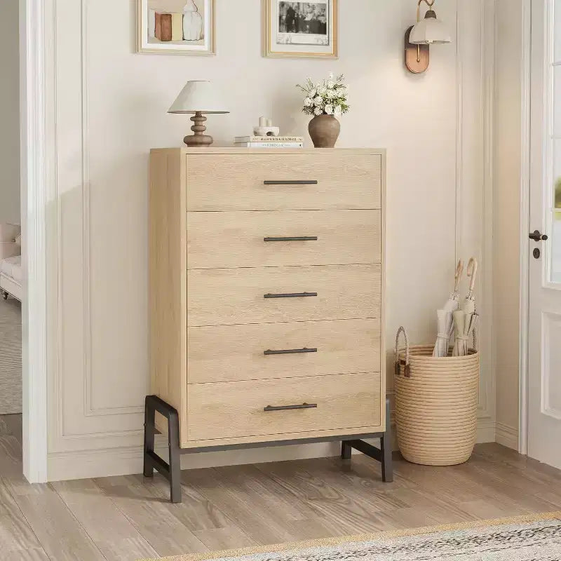 Commode à 6 tiroirs de 118 cm de haut - Meuble de rangement en bois autoportant pour chambre et salon