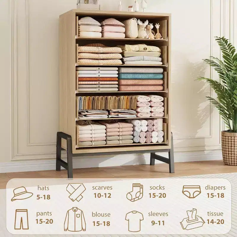 Commode à 6 tiroirs de 118 cm de haut - Meuble de rangement en bois autoportant pour chambre et salon