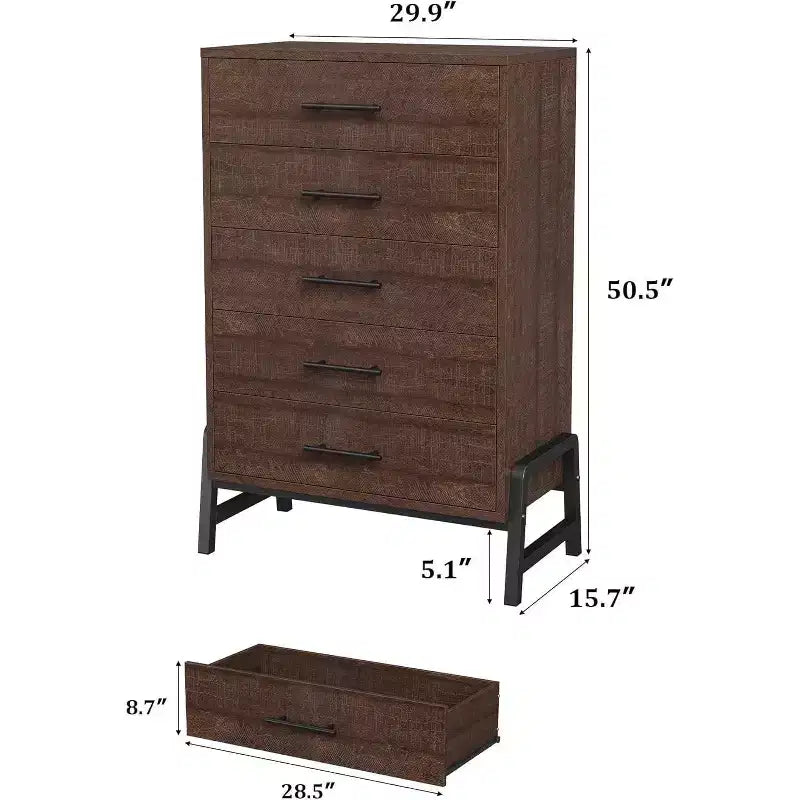 Commode à 6 tiroirs de 118 cm de haut - Meuble de rangement en bois autoportant pour chambre et salon