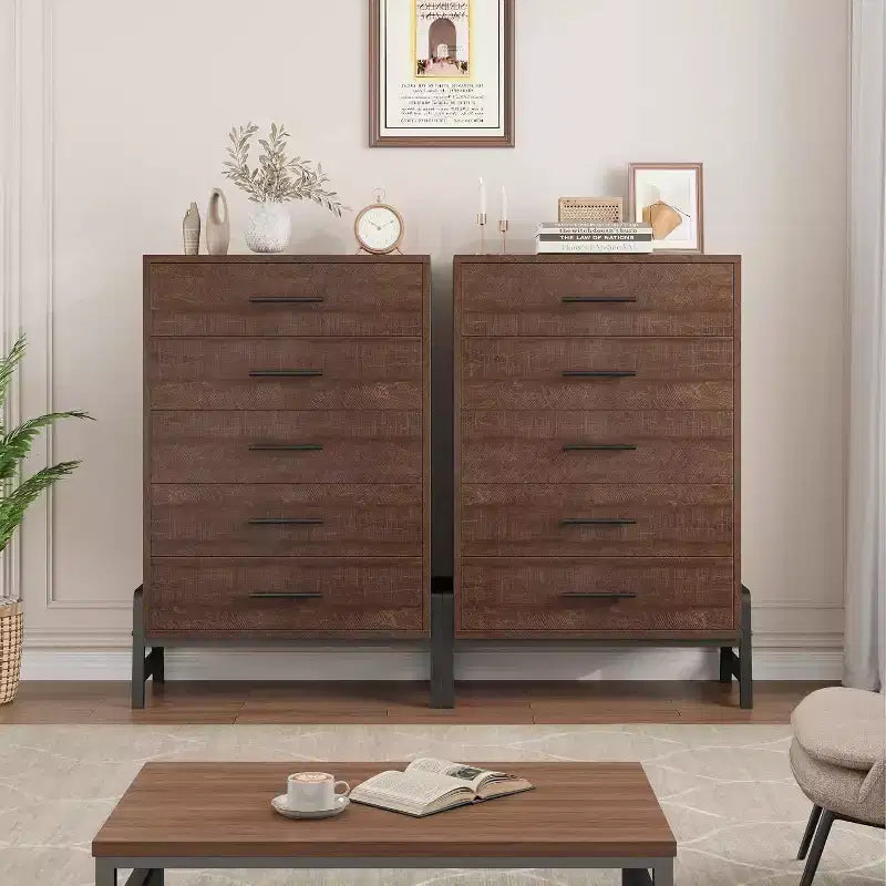 Commode à 6 tiroirs de 118 cm de haut - Meuble de rangement en bois autoportant pour chambre et salon