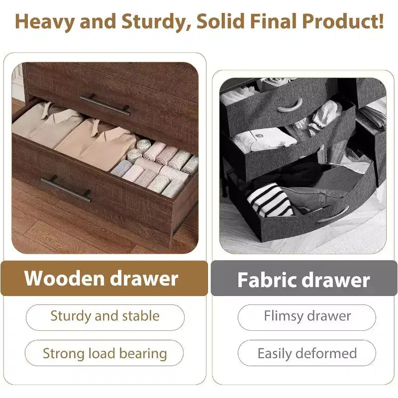 Commode à 6 tiroirs de 118 cm de haut - Meuble de rangement en bois autoportant pour chambre et salon