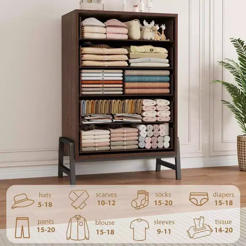 Commode à 6 tiroirs de 118 cm de haut - Meuble de rangement en bois autoportant pour chambre et salon