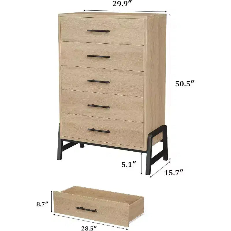 Commode à 6 tiroirs de 118 cm de haut - Meuble de rangement en bois autoportant pour chambre et salon