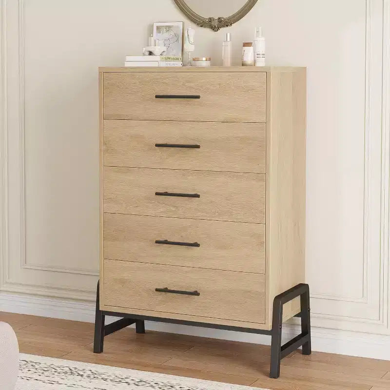 Commode à 6 tiroirs de 118 cm de haut - Meuble de rangement en bois autoportant pour chambre et salon