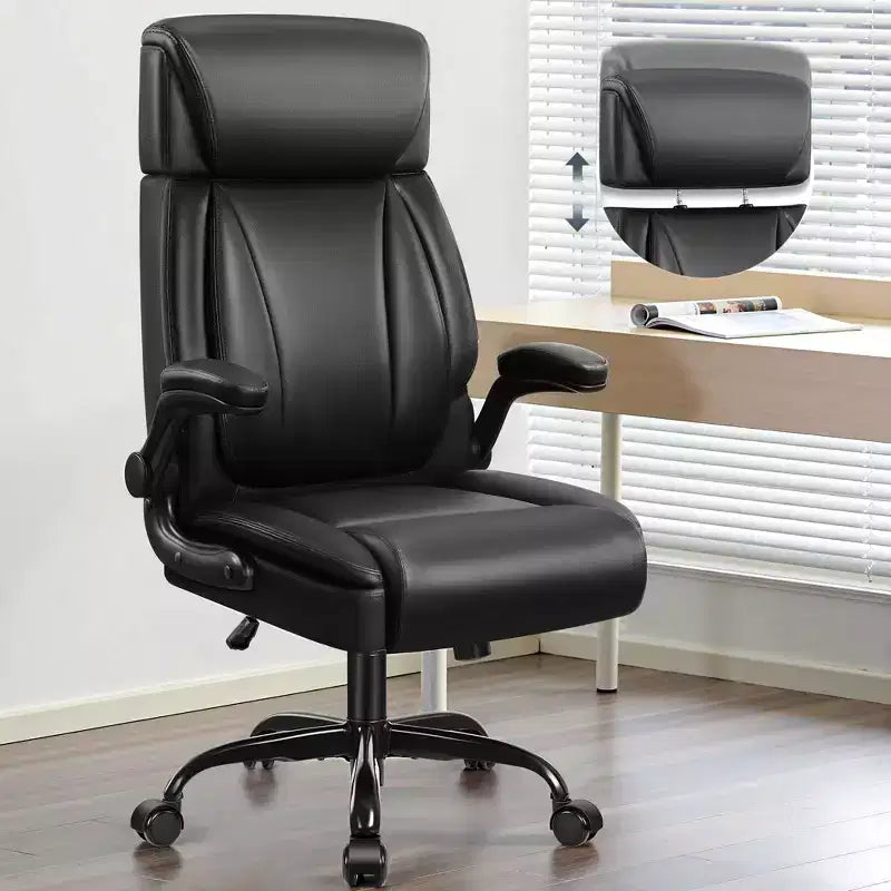 Chaise de bureau en cuir KERDOM, grande et haute chaise de bureau de direction respirante en PU avec soutien lombaire, noir