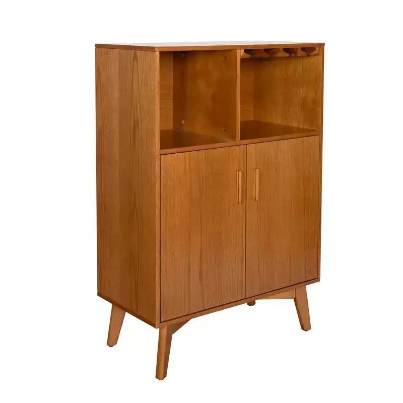 Meuble à vin en bois de 80 cm avec porte-verres, casier à vin, étagères réglables et rangement latéral pour la cuisine ou le bar.