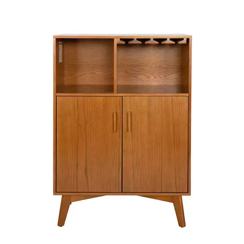 Meuble à vin en bois de 80 cm avec porte-verres, casier à vin, étagères réglables et rangement latéral pour la cuisine ou le bar.