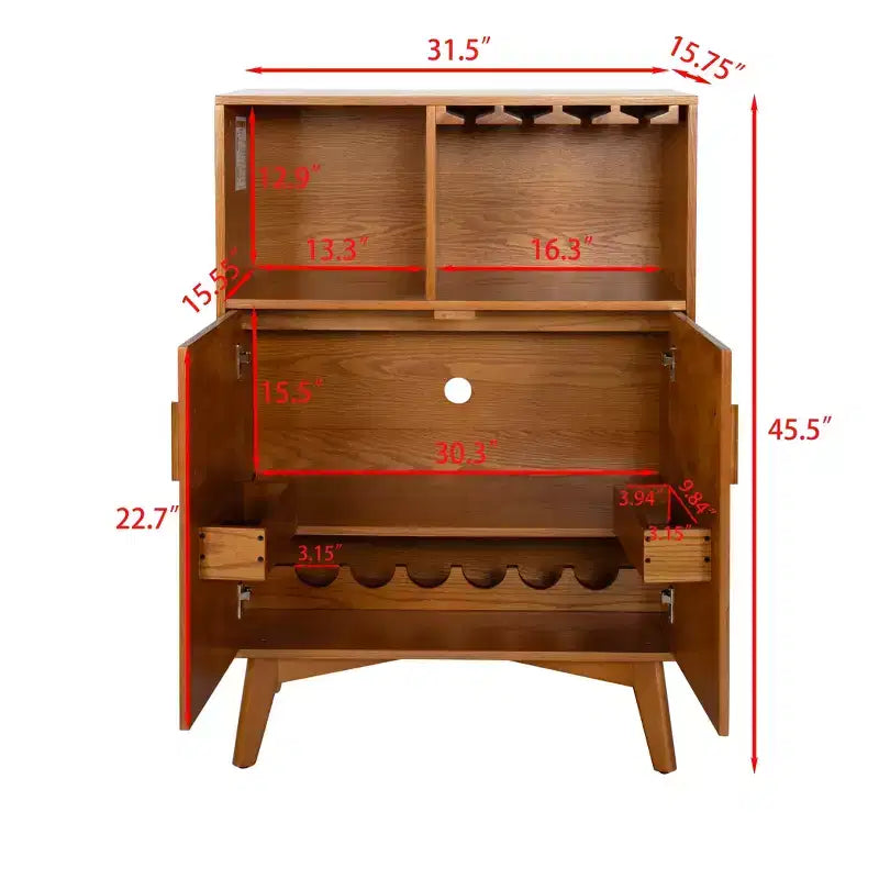 Meuble à vin en bois de 80 cm avec porte-verres, casier à vin, étagères réglables et rangement latéral pour la cuisine ou le bar.