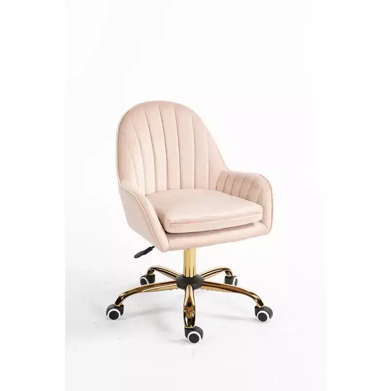 Fauteuil de bureau Okak Velvet, jolie chaise de bureau avec base en métal doré, chaise de coiffeuse pour salon, coiffeuse, bureau, rose