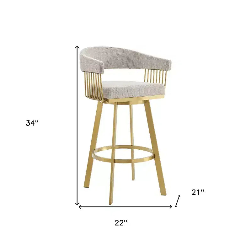 Chaise de bar pivotante HomeRoots de 26 po en tissu taupe et or et en acier inoxydable à dossier bas, hauteur comptoir