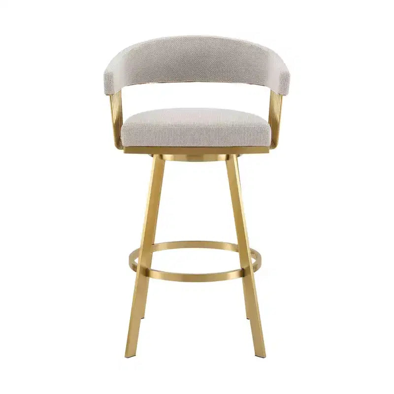 Chaise de bar pivotante HomeRoots de 26 po en tissu taupe et or et en acier inoxydable à dossier bas, hauteur comptoir