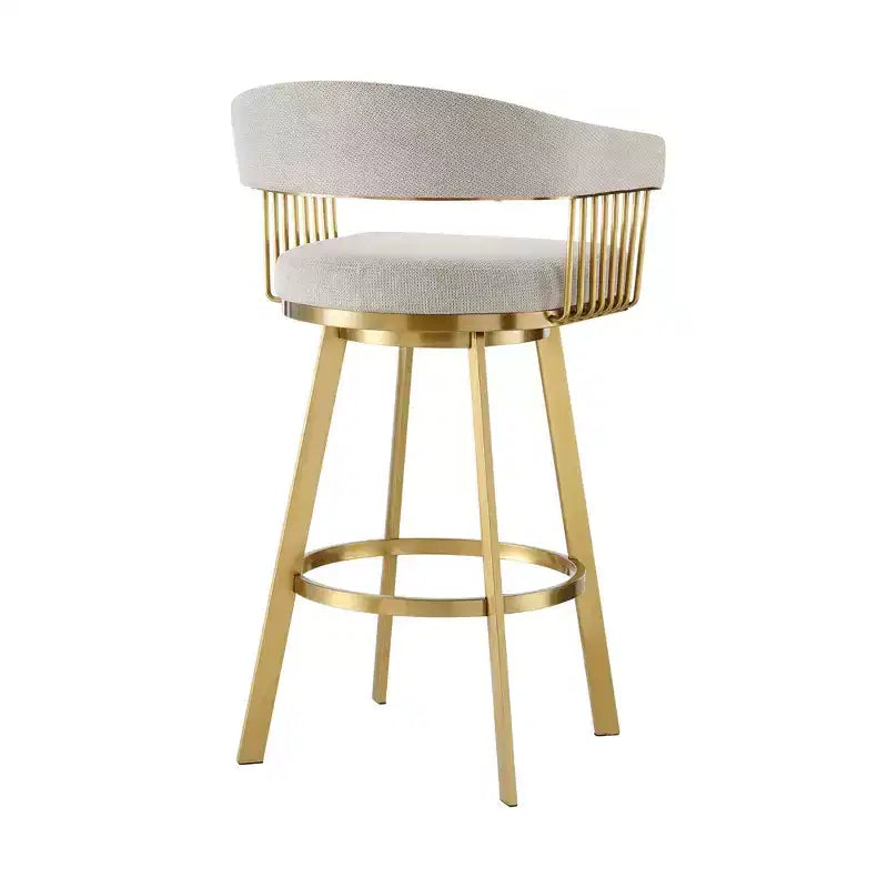 Chaise de bar pivotante HomeRoots de 26 po en tissu taupe et or et en acier inoxydable à dossier bas, hauteur comptoir