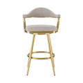 HomeRoots 26 Taupe and Gold Fabric and Stainless Steel Counter Height Swivel Bar Chair