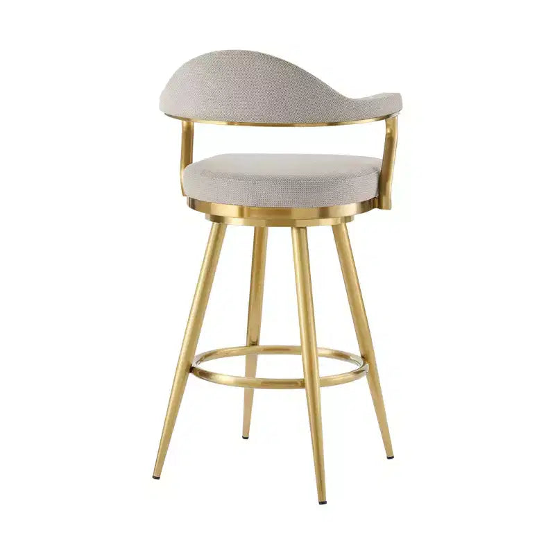 Tabouret de bar pivotant HomeRoots 26, hauteur comptoir, en tissu taupe et or et acier inoxydable