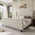 51 Tall Bed Frame with Deep Button Tufted Wingback Headboard and Footboard, Velvet Upholstered Platform Bed Frame, No Box Spring Needed