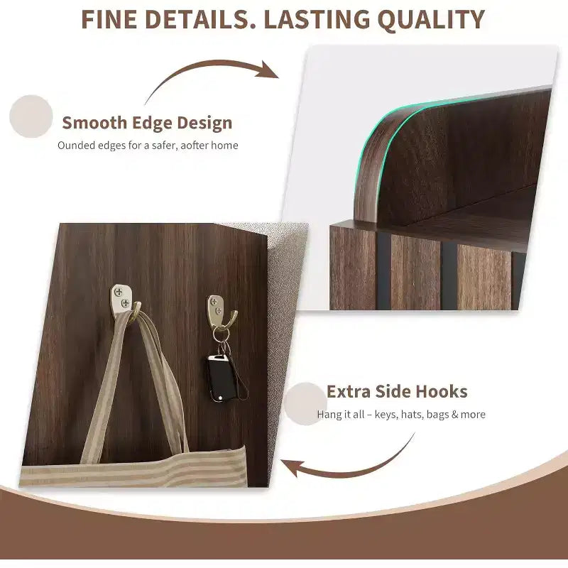 Meuble de rangement pour chaussures à 6 niveaux, grande capacité, avec section pour bottes, crochets pratiques pour entrées modernes, marron-noir
