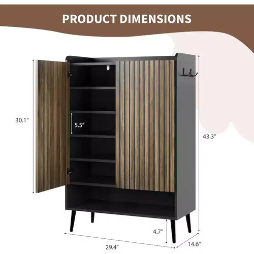 Meuble de rangement pour chaussures à 6 niveaux, grande capacité, avec section pour bottes, crochets pratiques pour entrées modernes, marron-noir