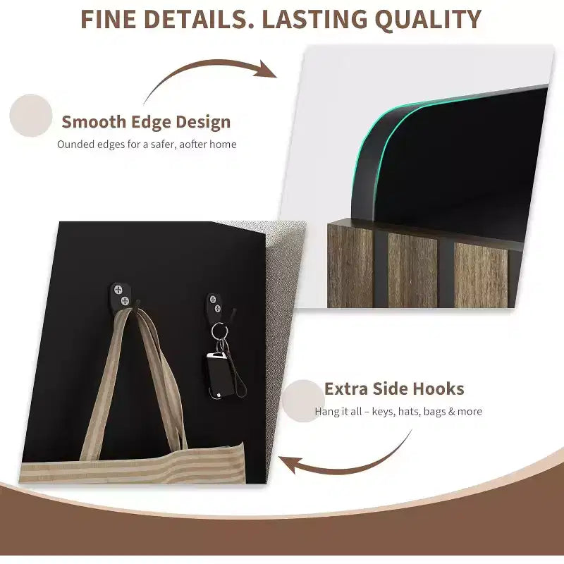 Meuble de rangement pour chaussures à 6 niveaux, grande capacité, avec section pour bottes, crochets pratiques pour entrées modernes, marron-noir