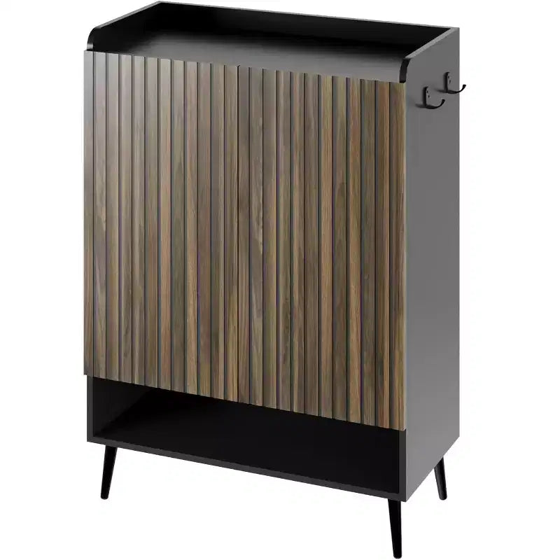 Meuble de rangement pour chaussures à 6 niveaux, grande capacité, avec section pour bottes, crochets pratiques pour entrées modernes, marron-noir