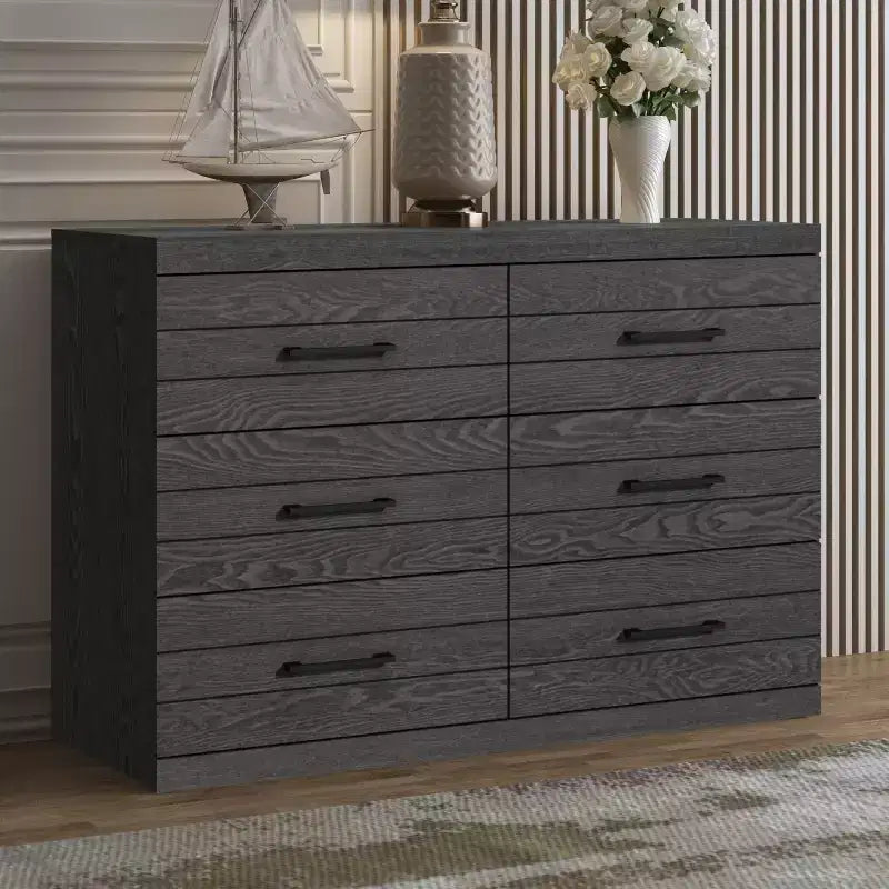 Commode 6 tiroirs Galano Hamsper (Verrouillage) - Chêne Gris Foncé